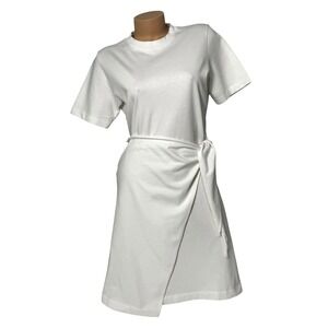 Vince Women's White Cotton Wrap Front Side Tie T-Shirt Dress Size S Short Sleeve